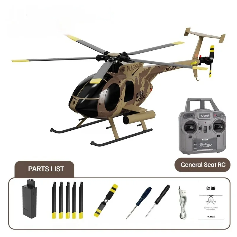 2024 Remote Control Era New 1:28 C189 Bird Remote Control Helicopter Long Tooth Md500 Double Brushless Simulation Model 6-axis G