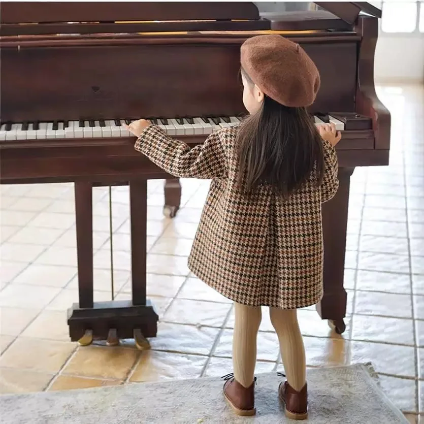 

2025 Autumn/Winter New Girls' Jacket Layered Thickened Tartan Coat Outerwear