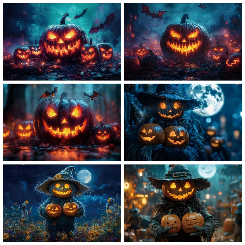 

Halloween Jack-o-lantern Backdrops Photography Moon Night Forest Bats Baby Portrait Photographic Party Decor Photo Background