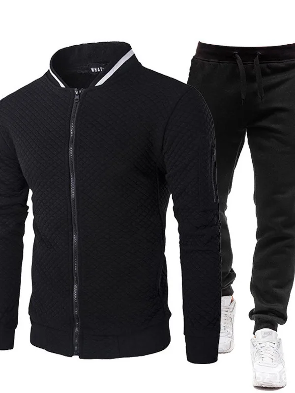 

Мужской комплект: бейсбольная куртка и свитер с воротником на молнии, худи, повседневная спортивная одежда, длинный рукав, хлопковая смесовая ткань