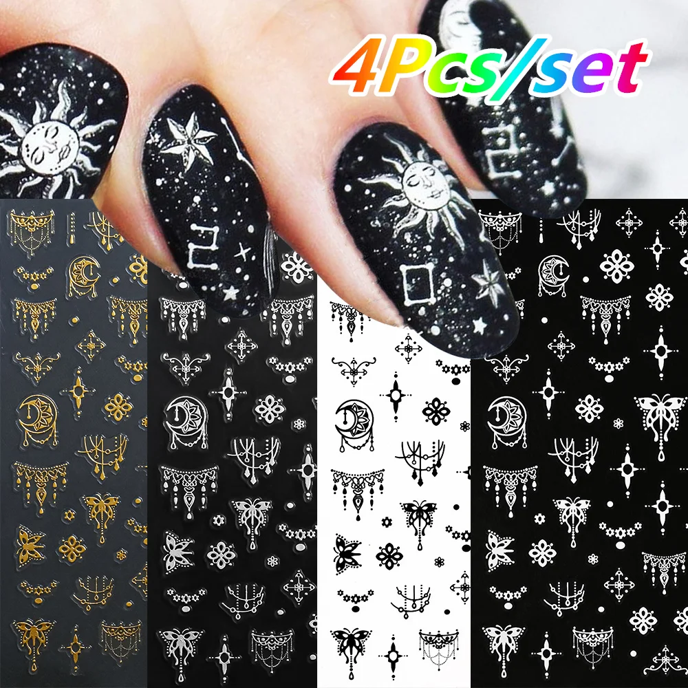 4 Blatt/Set Römischer Buchstabe Nagelaufkleber 3D Laser Gold/Silber/Schwarz/Weiß Buchstaben Nagelaufkleber DIY Altes Alphabet Maniküre Slider NK*4