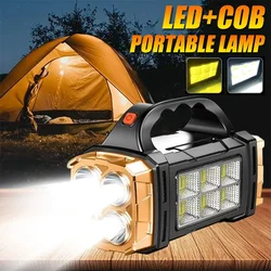 Powerful USB Rechargeable Flashlights Waterproof LED Light With COB Work Light 4 Gear Charge Mobile Phone Camping Solar Torcj