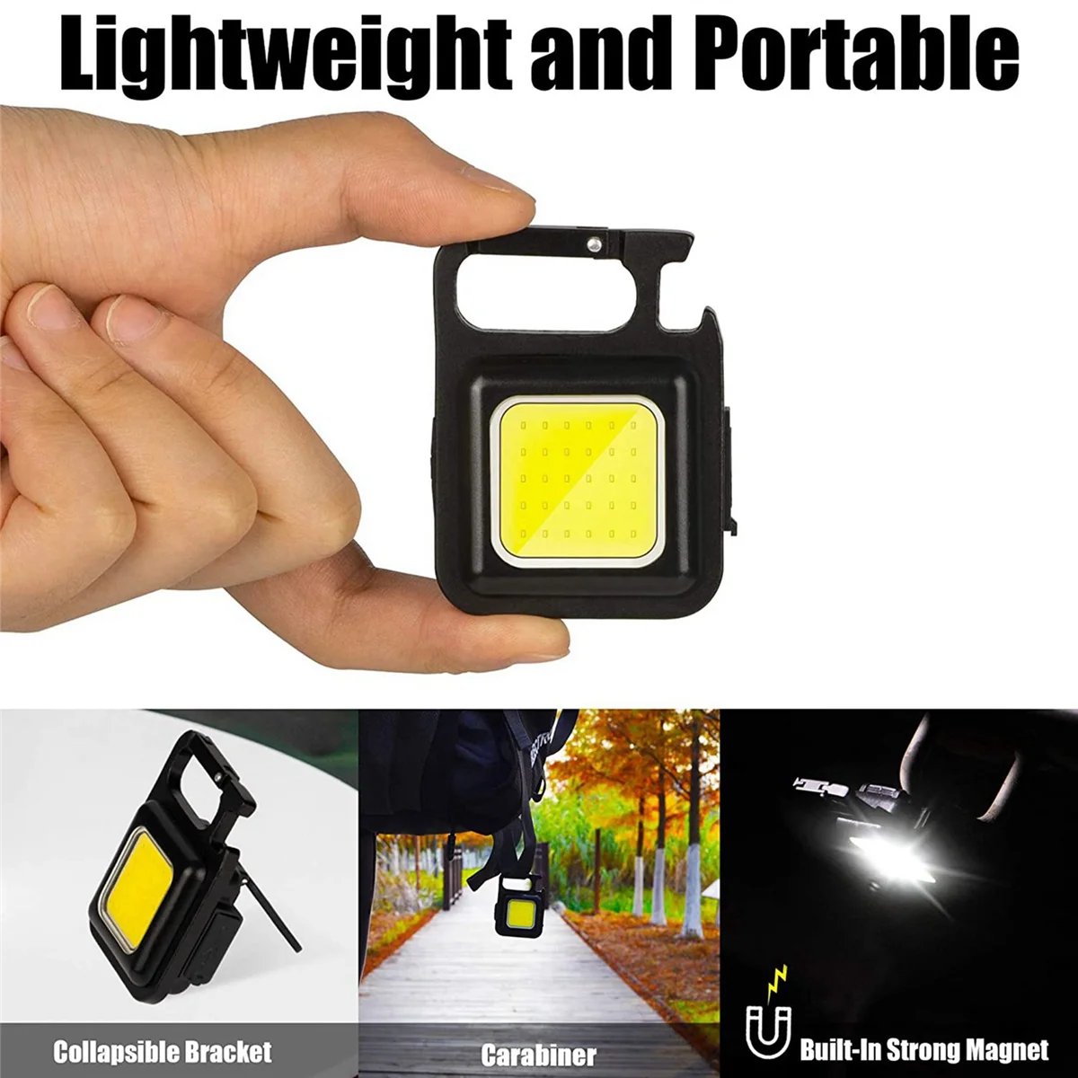 2X COB Flashlight,500Lumen Bright Rechargeable Keychain Mini Flashlight 3 Light Mode with Bottle Opener for Fishing