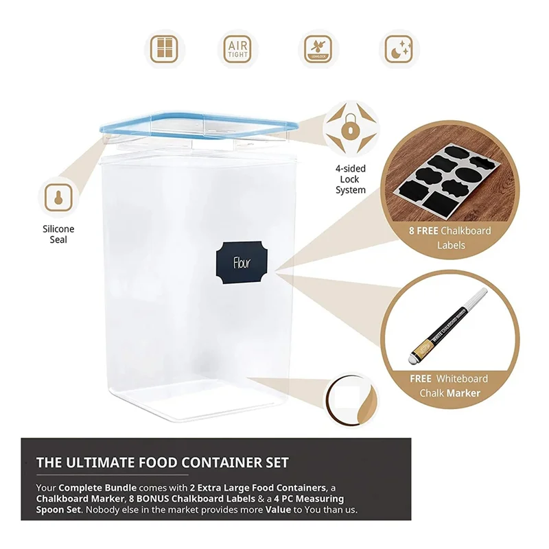 【Popular】Flour And Sugar Container With Lids (6.5 Liters Each) - Airtight Kitchen & Pantry Bulk Food Storage