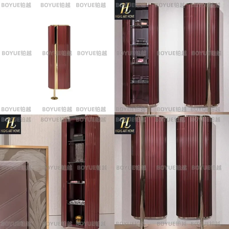 Luxury Rotating Solid Wood Wine Cabinet Tall Storage Locker for Villa Hotel Italian Style High End Furniture Display Unit