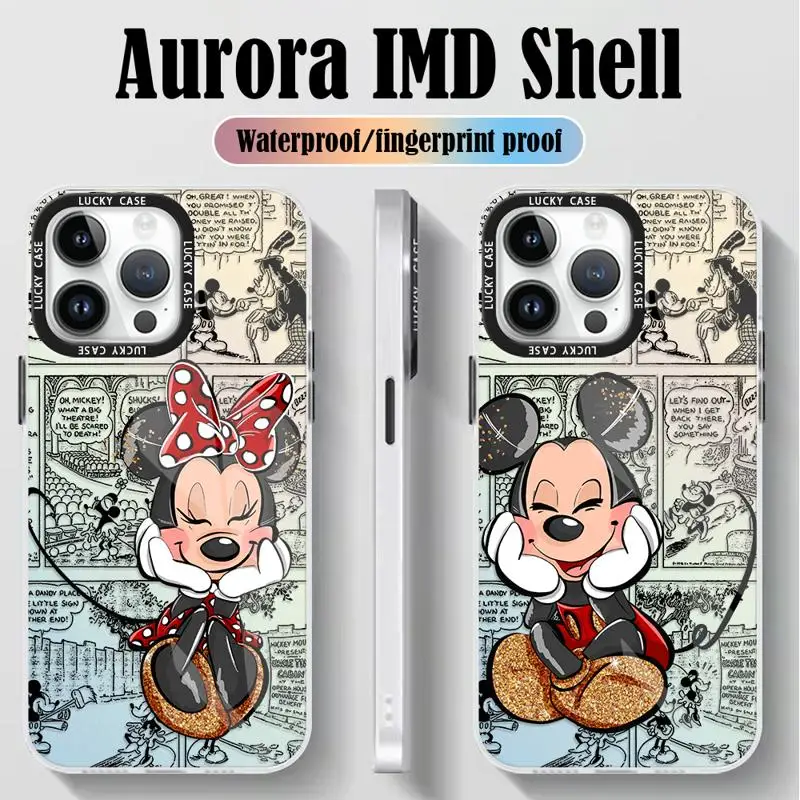 Iridescent Laser Clear Cover for iPhone 15 14 13 12 11 pro Max XS XR X 7 8 Disney Love Couple Mickey Minnie Gradient Matte Case