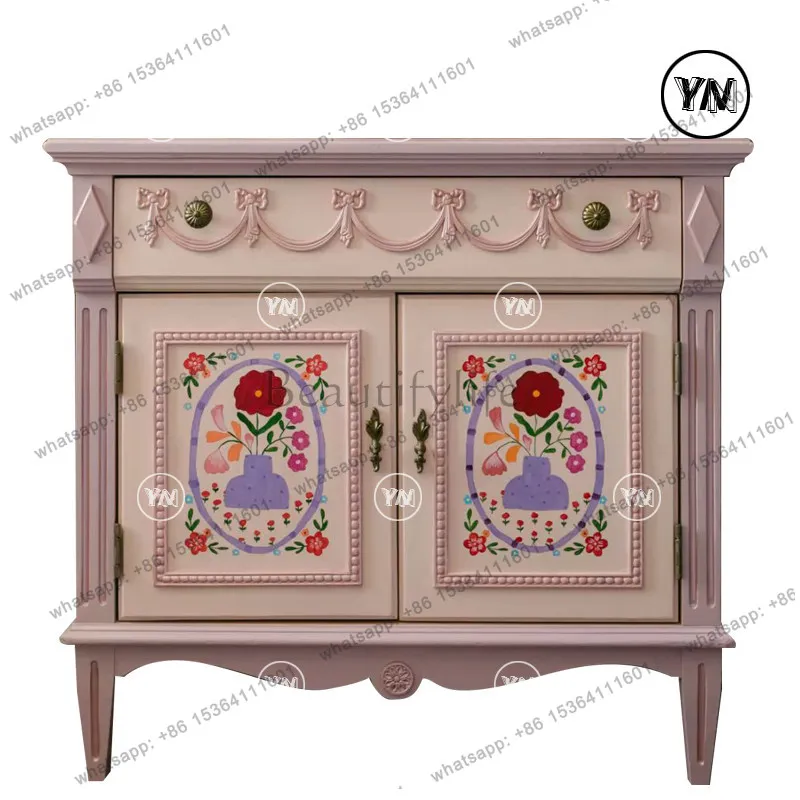 

French Vintage Pink Painted Locker Medieval Wabi Sabi Large Capacity Locker