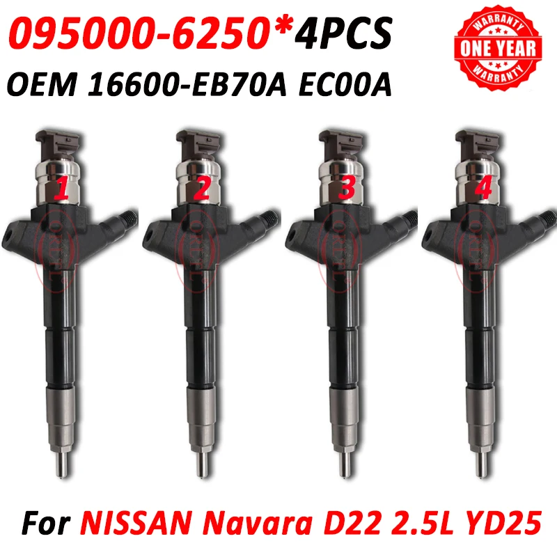 4pcs New Injector Nozzle 095000-6250 16600-EB70A 16600-EB70B 16600-EB70C 16600-EB70D Fits for Nissan Navara D22 2.5L YD25