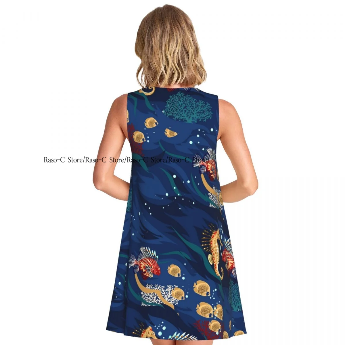 ชุดสตรีฤดูร้อนชุดลําลองเสื้อยืดชายหาดปกคลุมปะการังและชุดถังปลาเขตร้อน