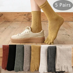 5 Pairs Cotton 5 Finger Short Socks For Woman Girl Solid Sweat-Absorbing Breathable Soft Elastic Harajuku Toe Socks 4 Seasons