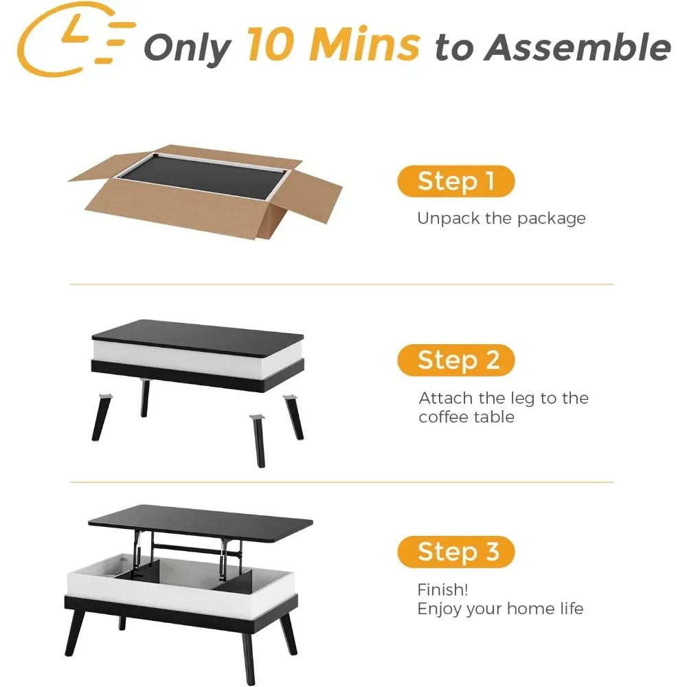 Top Coffee Table, Ten Minute Install Coffee Table Center Table with Hidden Storage Compartments, Rising Tabletop Dining Table