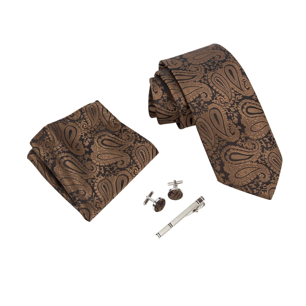 

Ikepeibao Gold Men Paisley Striped Tie Sets Pocket Square Metal Cufflinks and Clip Sets Black Formal Clothing Geometric Hombre