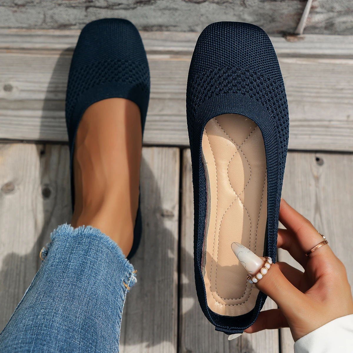 

New Round Toe Flats Women Slip on Casual Shoes Office Boat Shoes Soft Sole Loafers New Mesh Shallow Shoe Plus Size Women Shoes