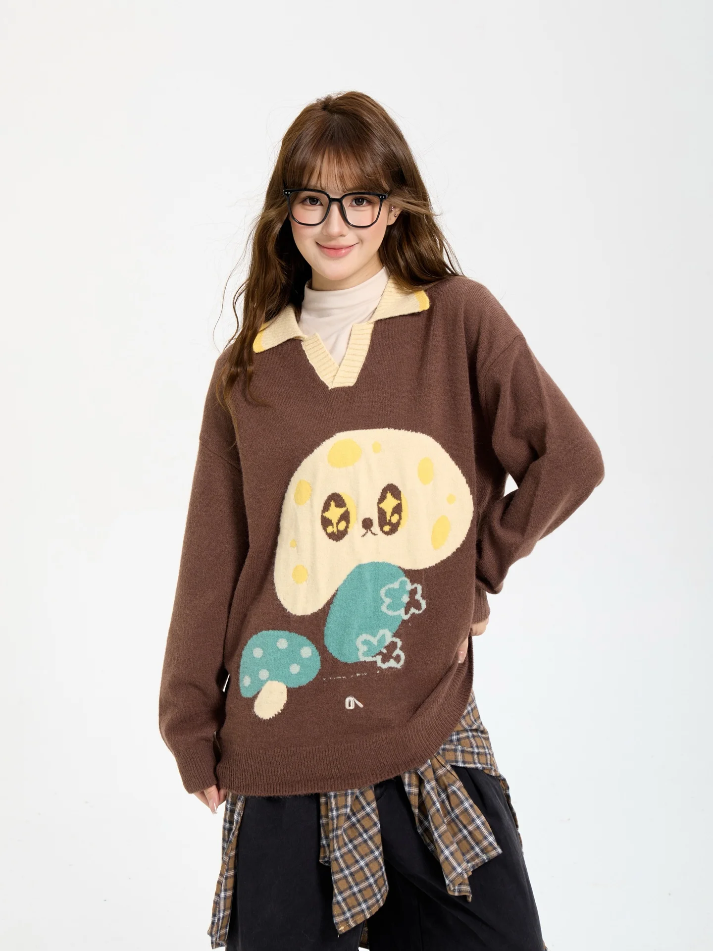 

7KEEWEN Осенне-зимний вязаный свитер-худи в американском ретро-стиле с вышивкой Musoom, свободный крой, повседневный, с длинными рукавами, теплый