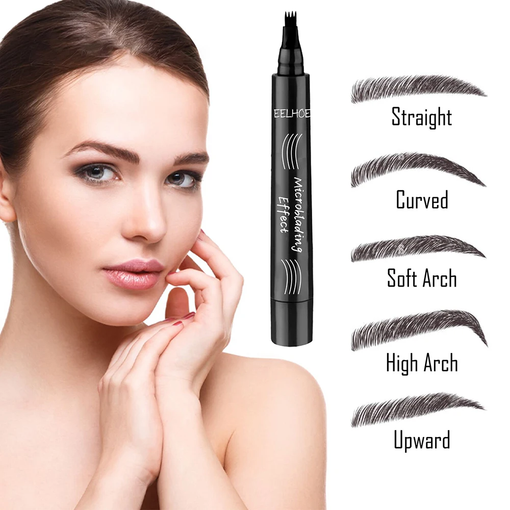 EELHOE Four Forked Wild Water Eyebrow Pen Modified Eyebrow Type Waterproof and Sweatproof Filling Eyebrow Natural Abundant Multi