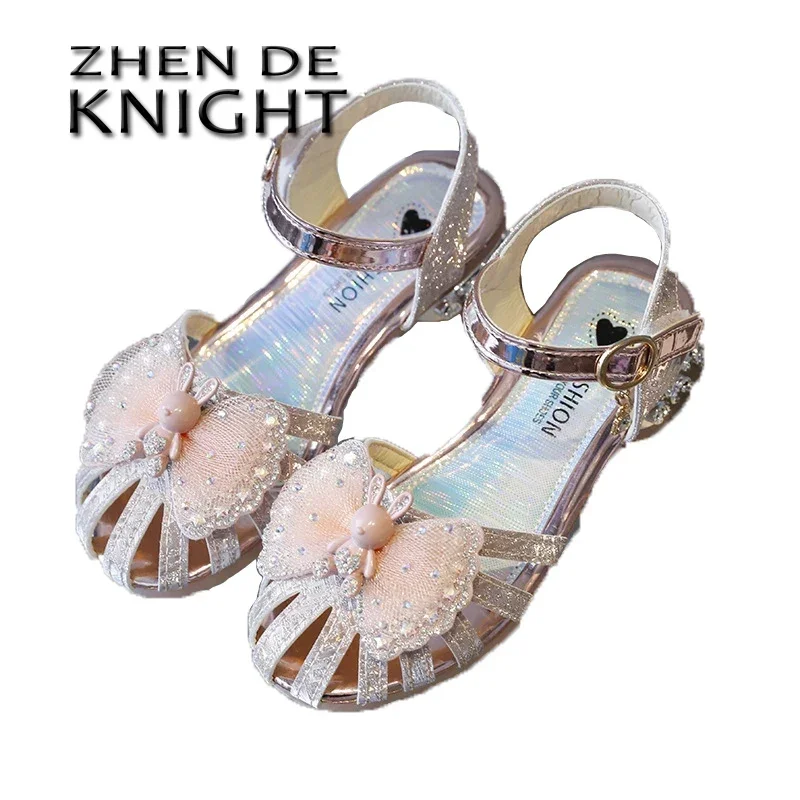 Girls' Bow Princess Sandals 2024 New Collection Closed Toe Soft Bottom Children's Shoes Children's Cartoon Little Girls' Shoes