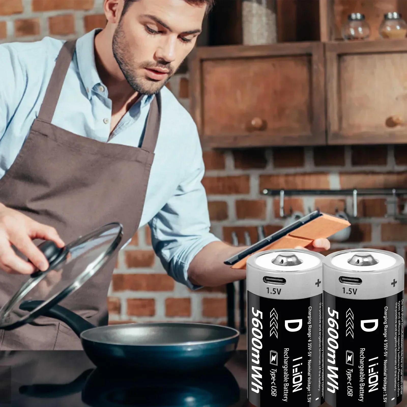 1.5 فولت USB قابلة للشحن D خلية بطارية ليثيوم 5600mWh ، للأجهزة المنزلية مثل طباخ الغاز ، سخان المياه بطارية قابلة للشحن