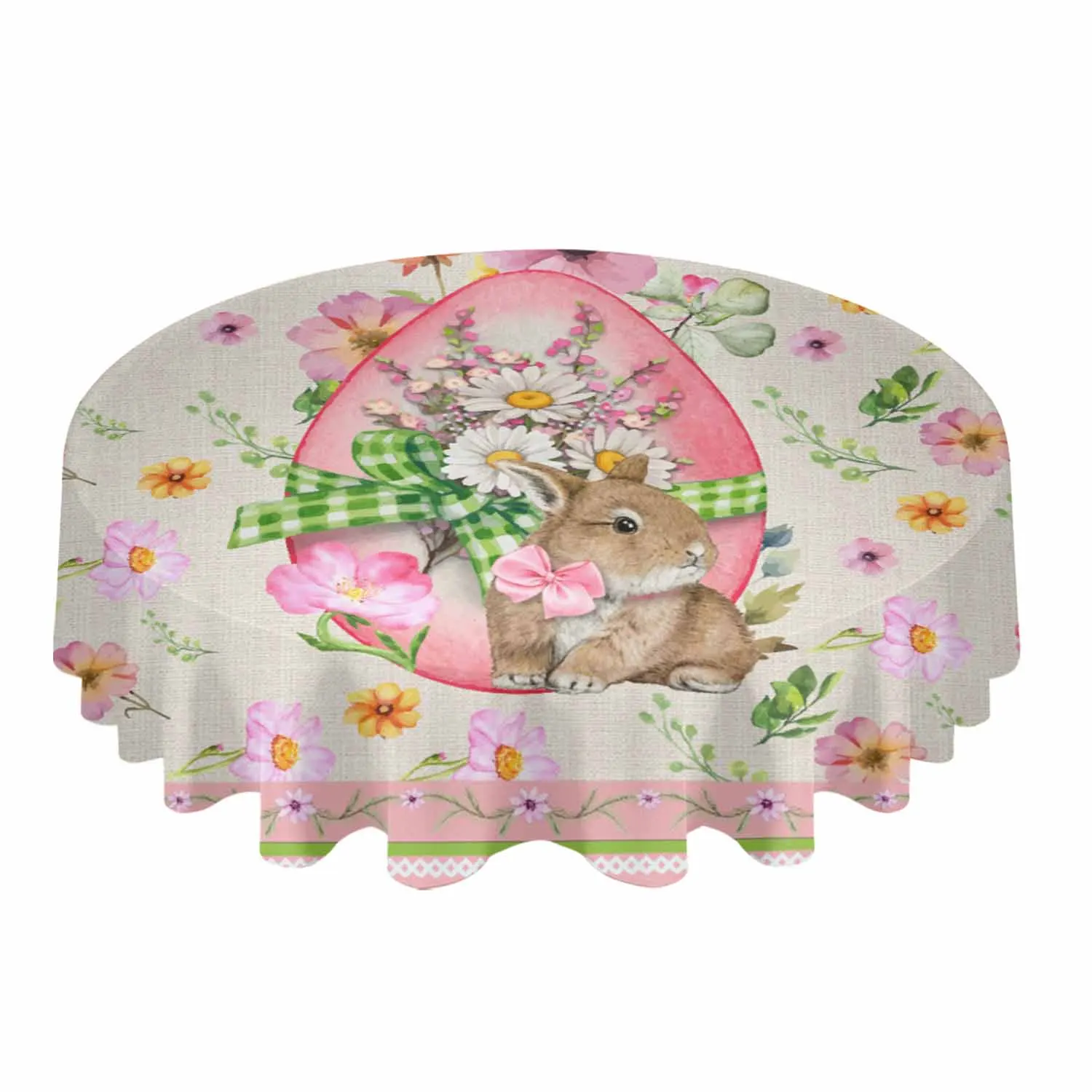 Retro Rabbit Easter Waterproof Tablecloth Table Decoration Wedding Home Kitchen Dining Room Round Table