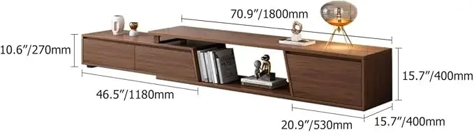 Extendable TV Stand with 3 Drawers Minimalist Rectangle Entertainment Center Walnut TV Console Table Up to 110