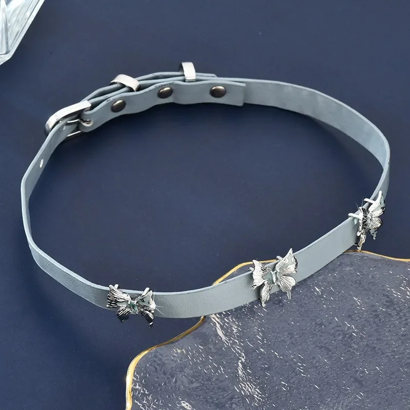 

Ожерелье Spice Girl из джинсовой синей кожи, цепочка на шею, цепочка на ключицу, колье серии экзотических бабочек