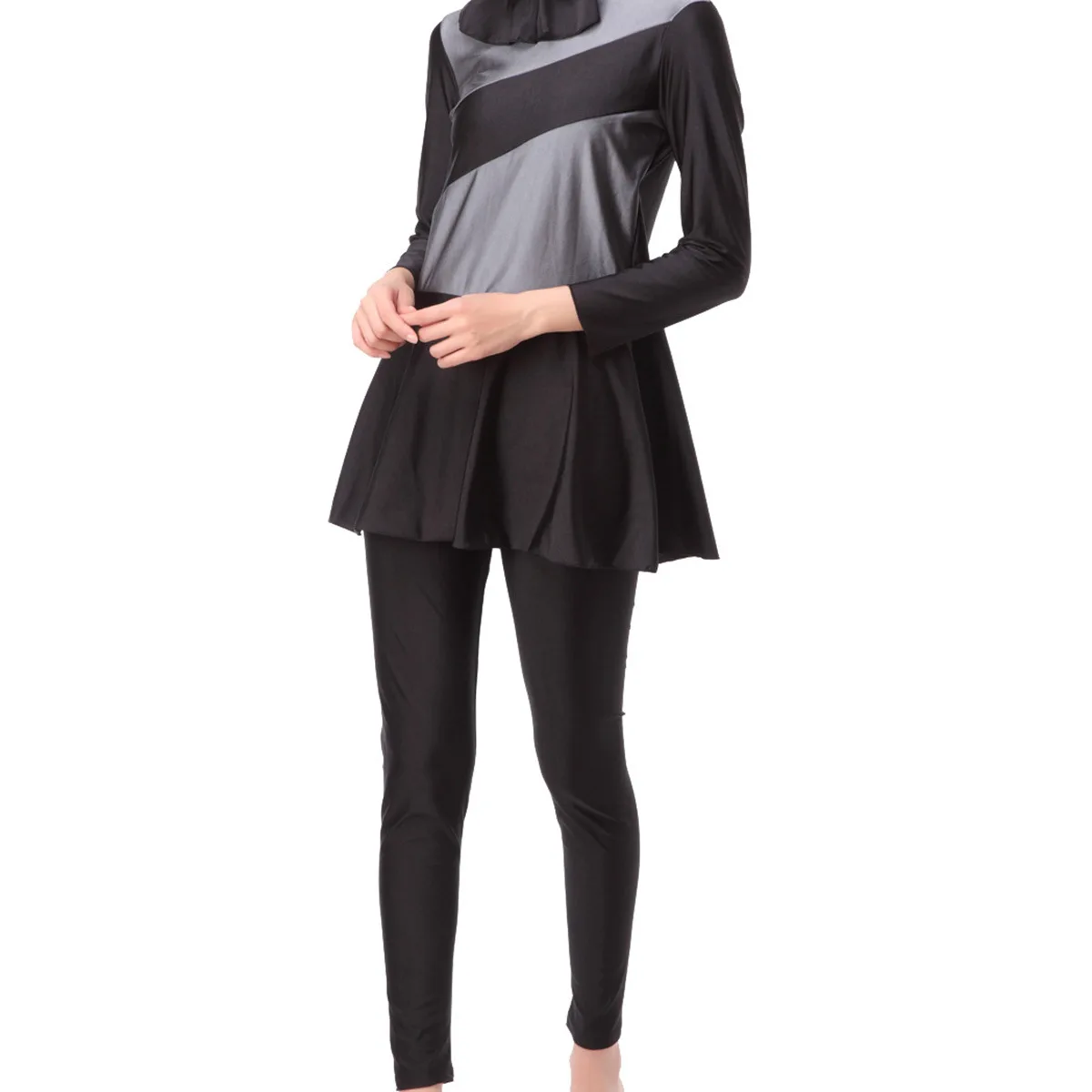 Women's Conservative Color Block Swimsuit Muslim Fashion High Stretch Beach Style Summer Swimwear for Women