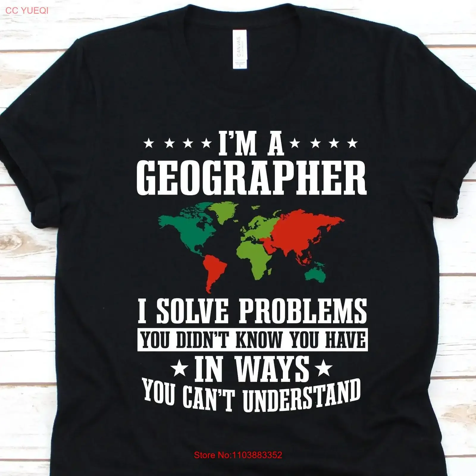 T-shirt « Je suis géographe, je résous des problèmes » pour les géographes, design sciences de la Terre, pour les amateurs de géographie, thème humain et physique, vintage, effet délavé