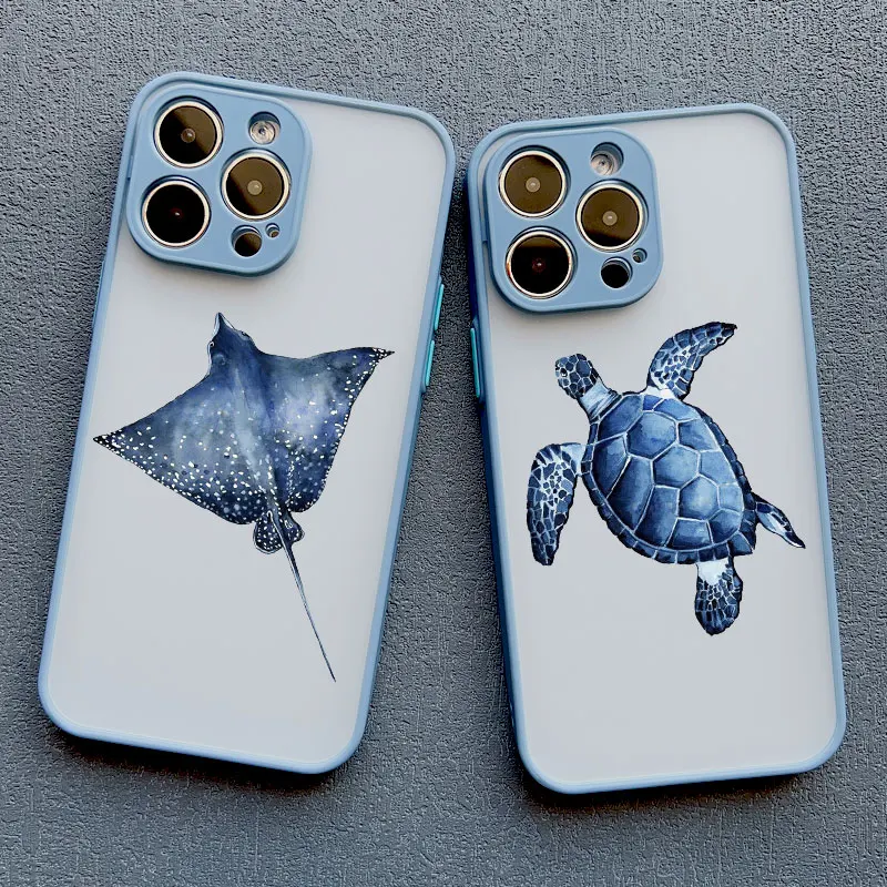 Ocean Animal Cute Dolphin Sea Turtle Sea Blue Phone Case For iPhone 7 8 Plus X XR XS 16 15 14 11 12 13 Pro Max Mini Cover Fundas