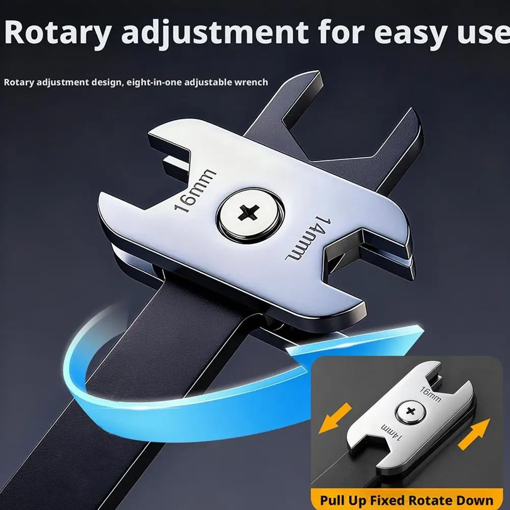 Llave para reparación de automóviles, combinación manual, llave abierta ajustable, portátil, varios tamaños, giratoria de 360 grados, ajustable 8 en 1