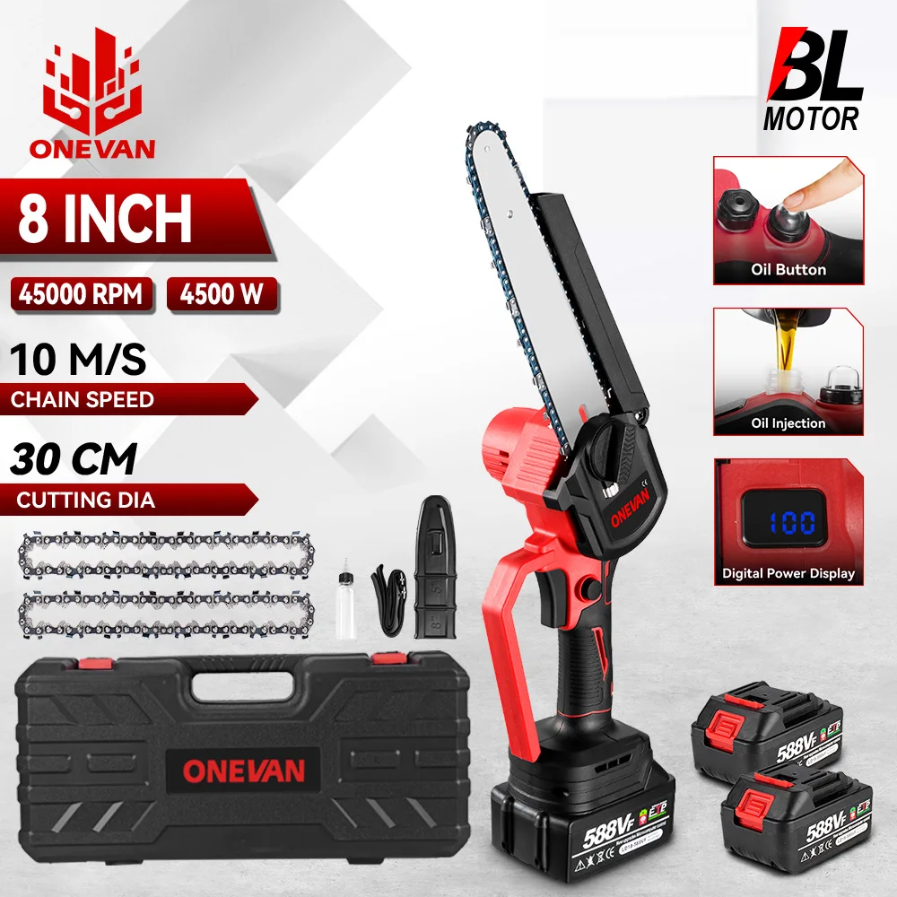 ONEVAN-motosierra eléctrica sin escobillas de 8 pulgadas, sierra eléctrica portátil inalámbrica, herramienta eléctrica para carpintería para Pin de batería Makita de 18V