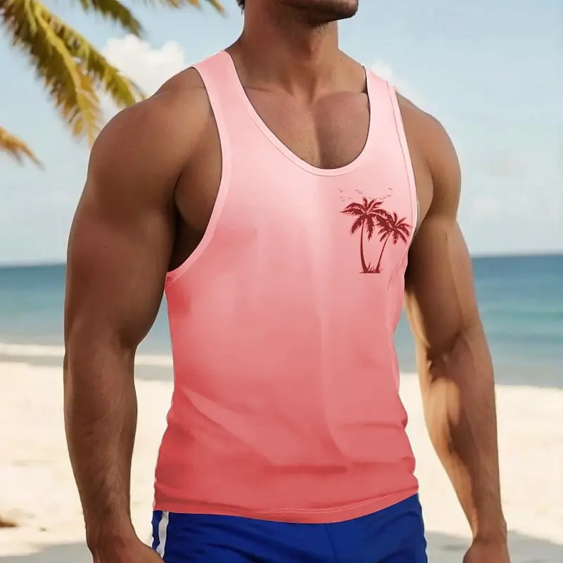 Men's Tank Top Vest Top Sleeveless Shirt Muscle Shirt Sleeveless Crew Neck Summer Coconut Tree Sports Fashion Casual Beach Tops image 6