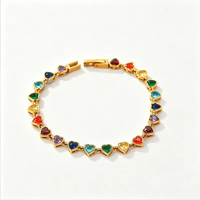 PANGJERY 316L Stainless Steel Love Heart Bracelets For Women Delicate Unique Rainbow Zircons Wedding Party Jewelry Gifts Браслет