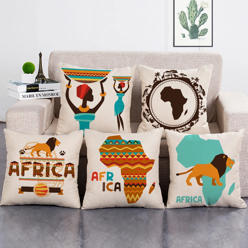 

African Style Cushion Cover Cartoon Animal African Ethnic Custom Print Throw Pillow Case for Home Sofa Decor