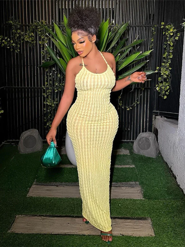 فستان ماكسي مثير بحمالات رفيعة مكشكش وحزام سباغيتي فستان نسائي غير رسمي بدون أكمام وظهر مكشوف فساتين حفلات للسيدات