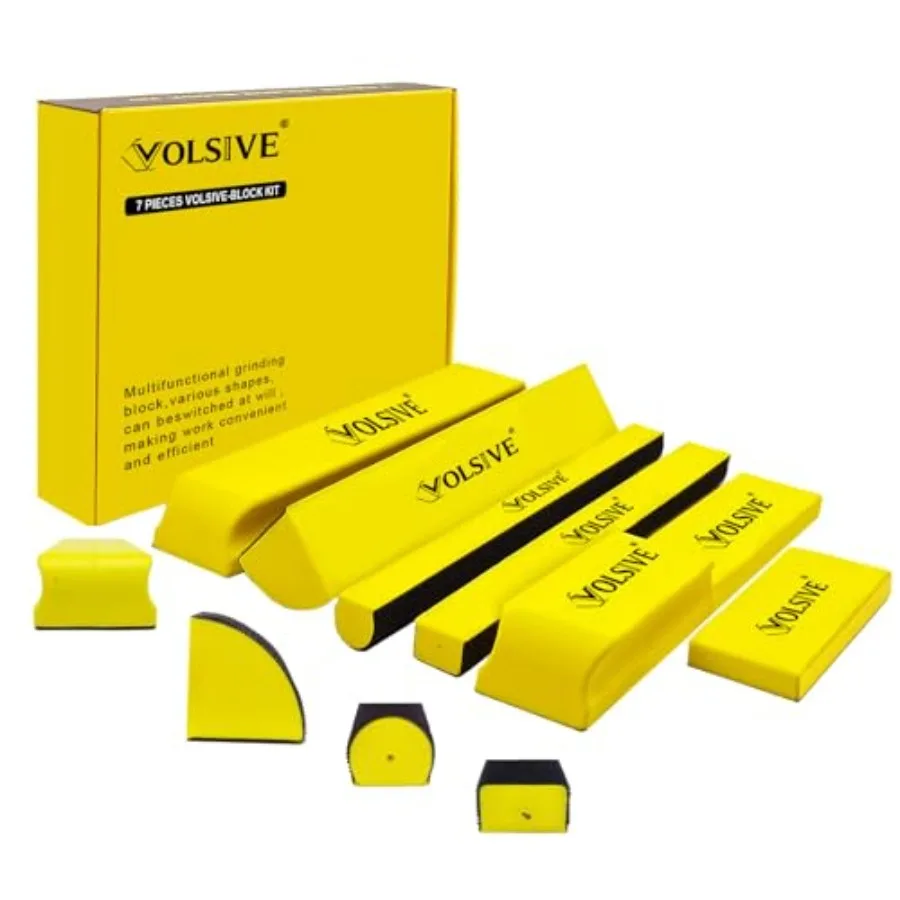 

7pcs Hand Set Rectangle Handheld Pad Hook and Loop Interchangeable Assorted Shapes for Sanding or Polishing in Auto Body and Pa