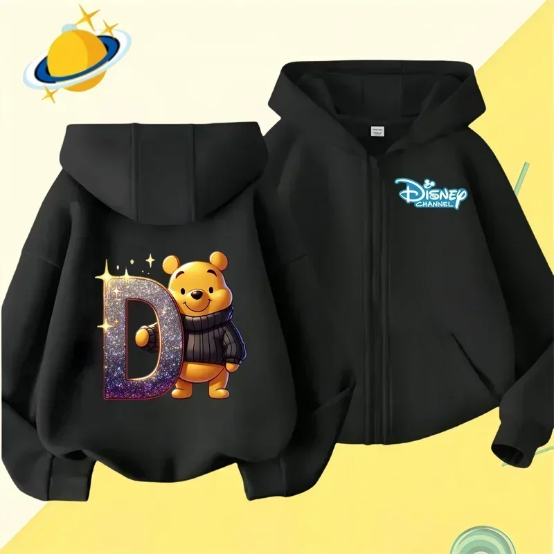 Winnie the Pooh New pin zipper hoodie Boys Girls sweatshirt Autumn and winter long sleeve Harajuku jumper Disney casual hoodie