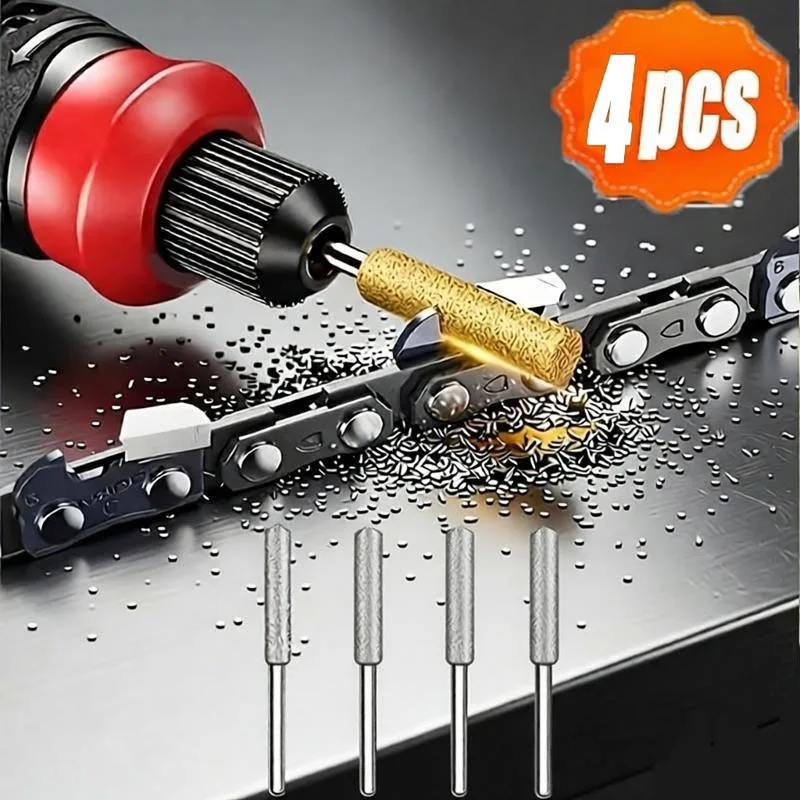 4Pcs Diamond Chainsaw Sharpener Set, Rotating Grinding Bit Files, for Chainsaw, Artificial Jade, Glass, Metal & Wood Polishing
