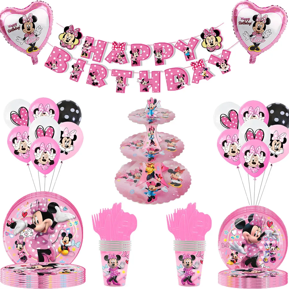 

Minnie Mouse Birthday Party Supplies and Decorations Minnie Mouse Party Supplies Banner Table Cover Straws for 10 Guests