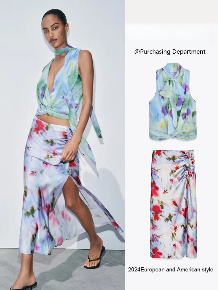 

New Summer Women's High Waist Sleeveless Top And Midi Skirt Set Fashionable Two-Piece Ensemble High Waist Design for Flatteri...