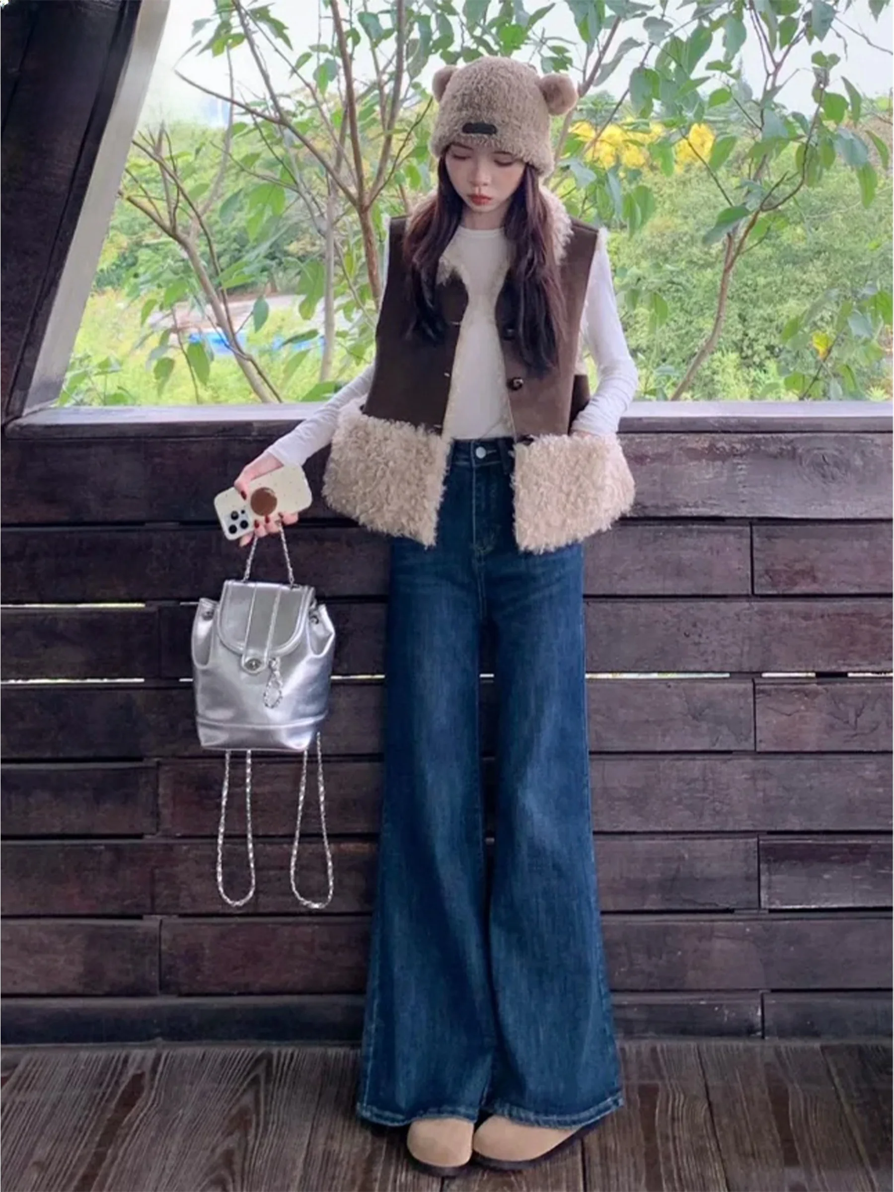 

Женские джинсы-клеш Deep Blue с высокой талией, новинка лета 2026, американские свободные прямые джинсы-клеш