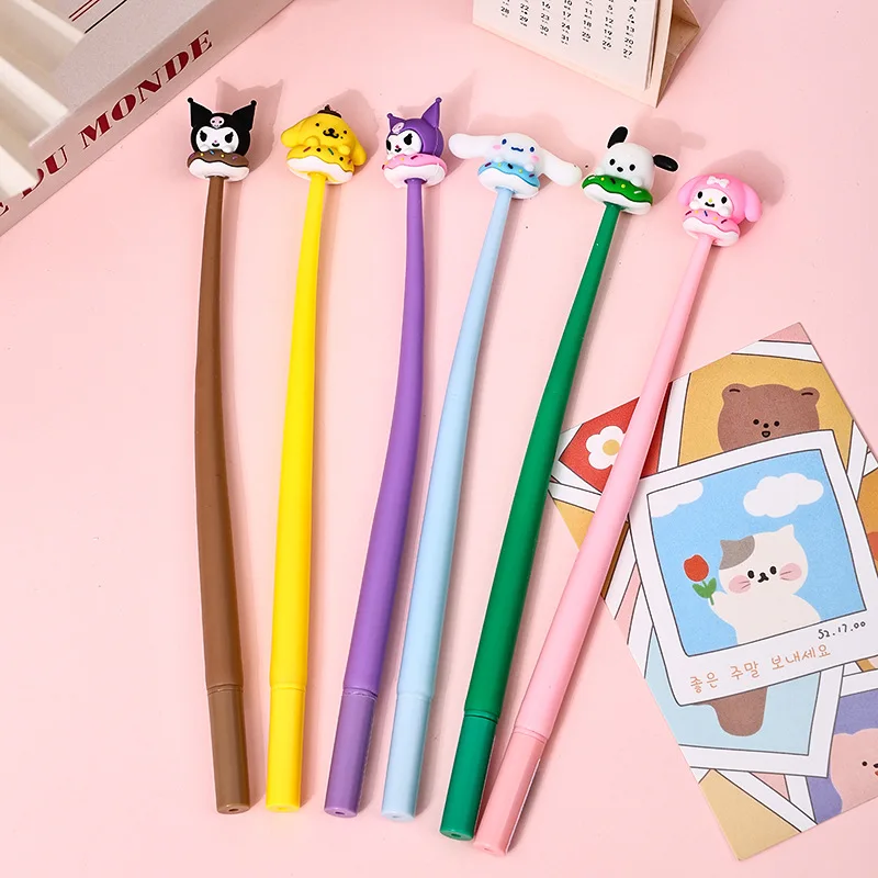 New Sanrio 24/48pcs Gel Pens Hello Kitty Creative Decompression Stationery Writing Smooth 0.5mm Black Cute High Value Gift Pen