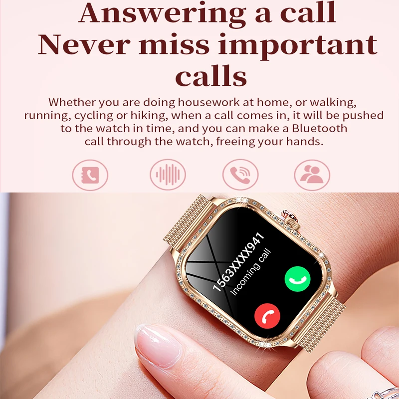 ساعة ذكية جديدة للنساء 1.75 بوصة HD شاشة معدل ضربات القلب الرياضة اللياقة البدنية IP68 مقاوم للماء BT دعوة 100 + وضع رياضي ساعة ذكية للسيدات هدية
