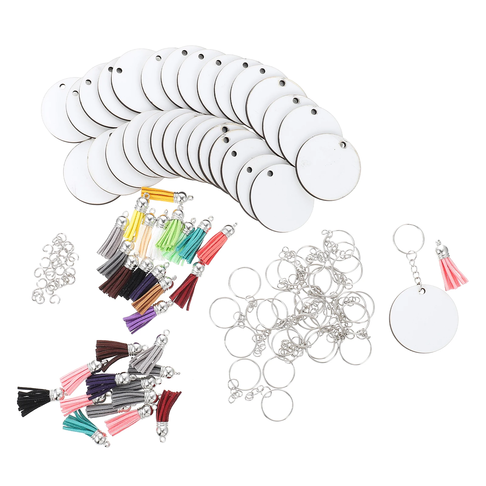 

1 set Heat Transfer Key Chain Blanks Round Sublimation DIY Pendants Bulk Tassel Charms Jewelry Accessories 100g