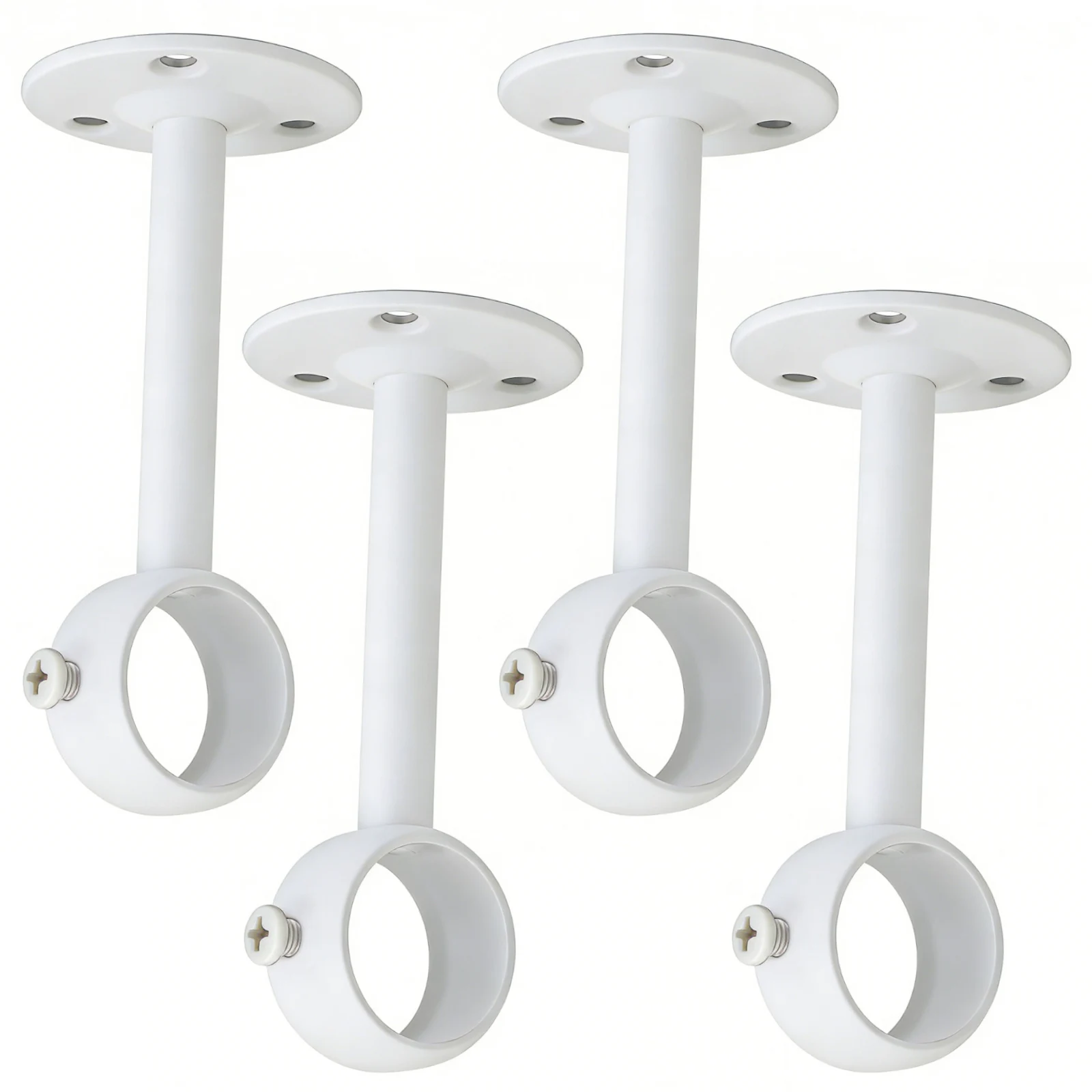 4 pcs Heavy Duty Three Holes Stainless Steel Curtain Rod Bracket for 1 inch Drape Pole with Screws, Curtain White Rod Holder