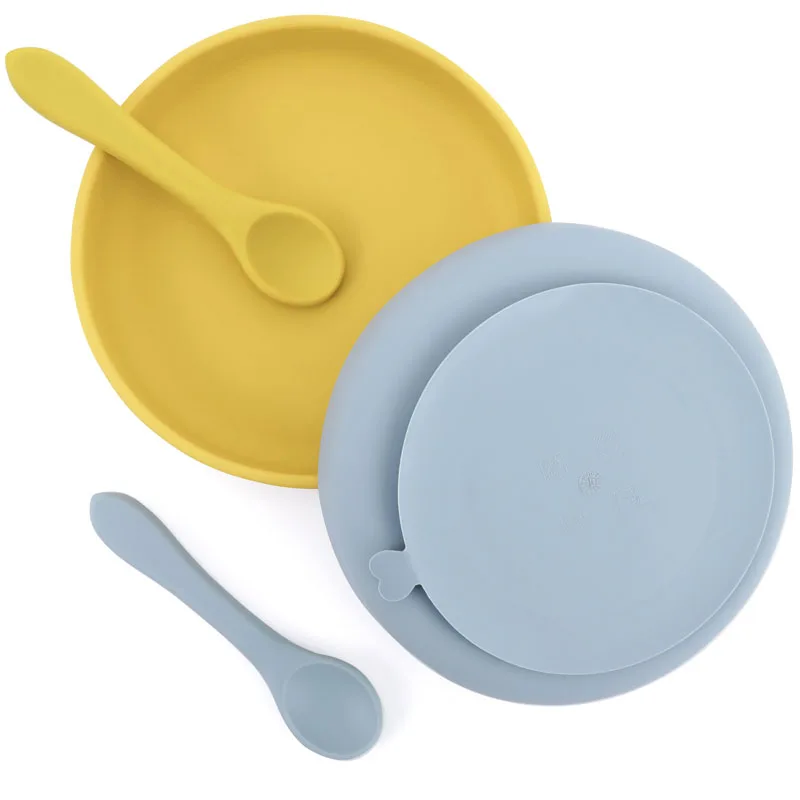 2Pcs/Set Silicone Baby Feeding Plate Tableware For Kid Waterproof Suction Dishes With Spoon Children Train Baby Stuff