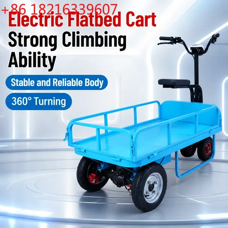 Electric Flatbed Cart Ride On Warehouse Cargo Handling Trolley Greenhouse Orchard Transporter Heavy Duty Load Carrier