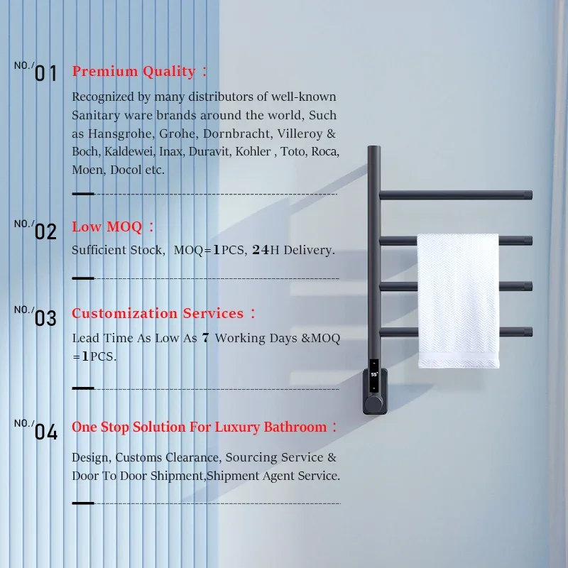 Toallero eléctrico de acero inoxidable para baño, estante montado en la pared, calentador de ropa y toallas, 304