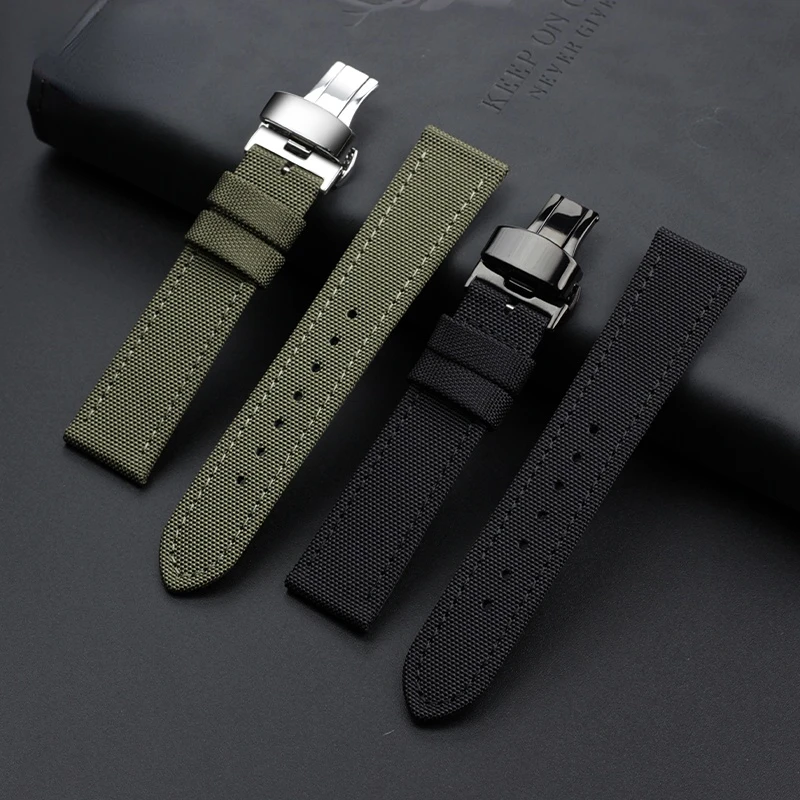 For Breitling Timex Watchband Woven nylon cow leather watch strap Rolex Tissot Folding buckle Canvas Men's Wrist band 20mm 22mm