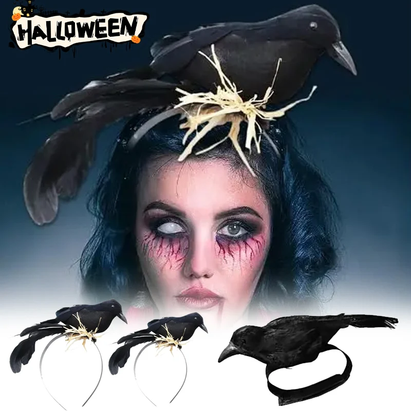 

Exaggerated Halloween Raven Headband Realistic Feather Crow Hairpiece for Gothic Costume Witch Horror Party Cosplay