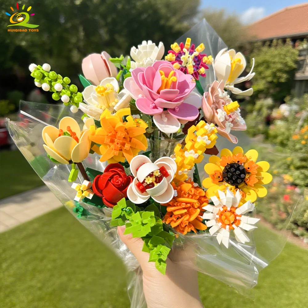 HUIQIBAO MOC Blumenstrauß Modell Micro Baustein DIY Rose Ewige Hause Schreibtisch Pflanze Dekoration Ziegel Mädchen Geschenk Kinder Spielzeug – Detail 2