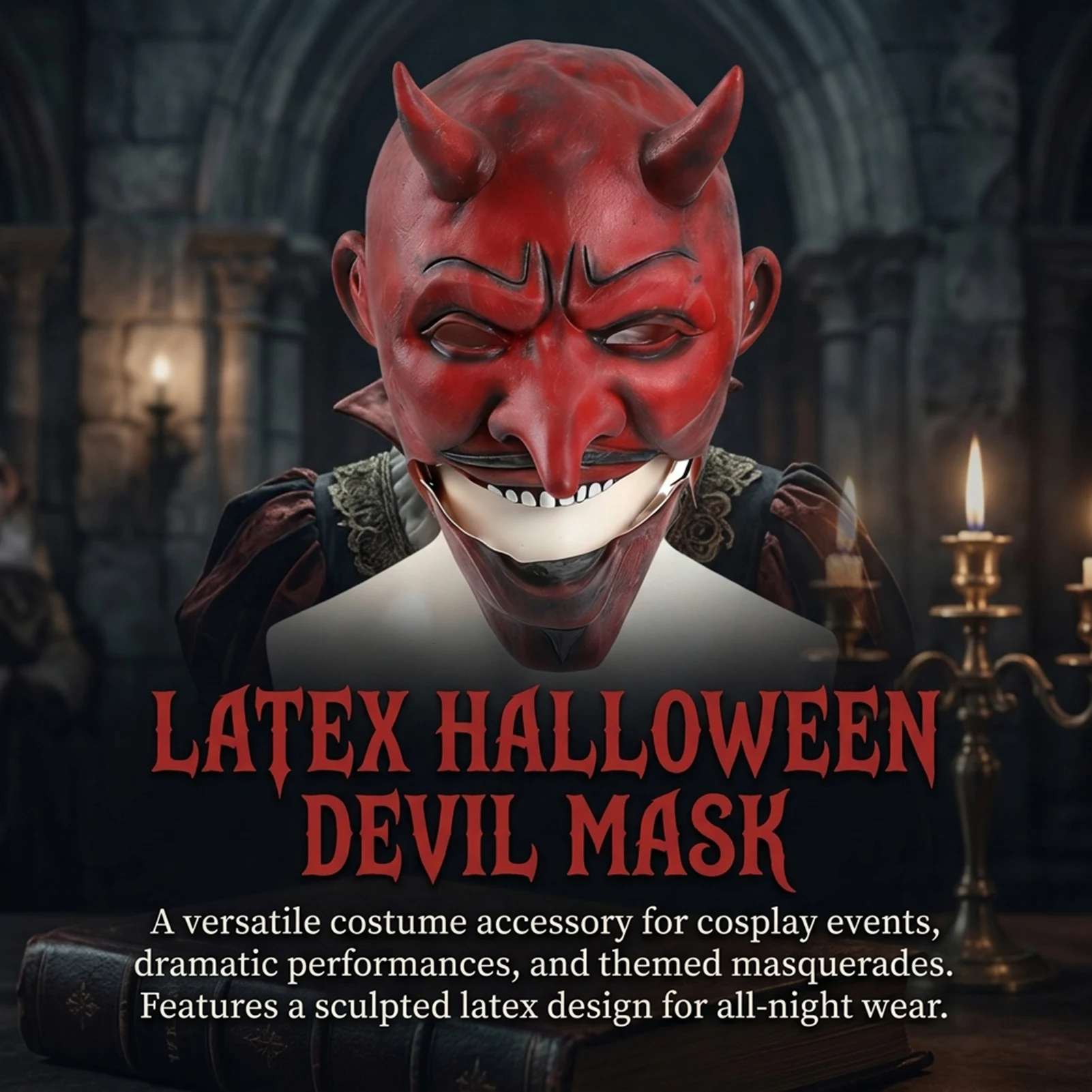 

Latex Devil Mask for Halloween Cosplay Red Demon Mask Costume Party Accessory